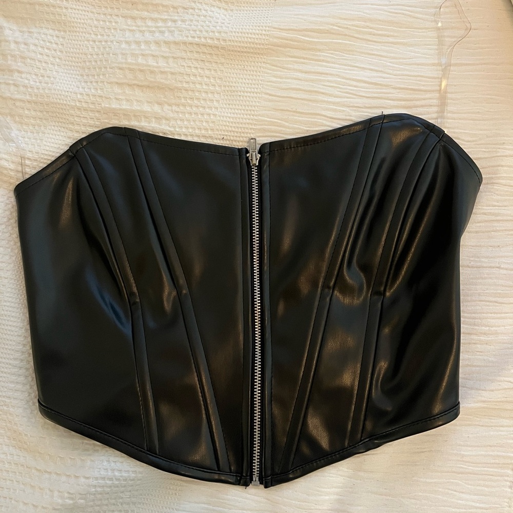 Black Faux Leather Corset Top